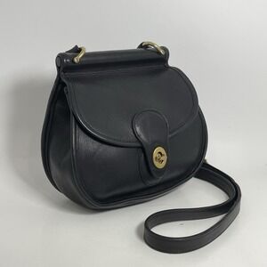 Vintage Coach 9906 Small Post Pouch Black Leather Crossbody Made in USA Brass